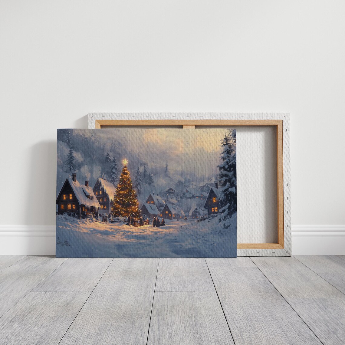 Cozy Snowy Christmas Village Tree Glowing Windows Winter Art Poster - Image 2