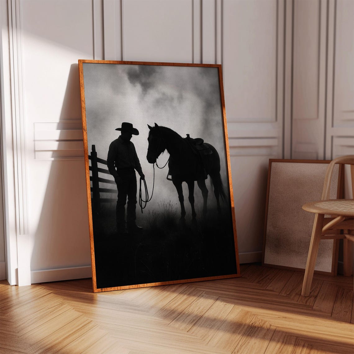 Cowboy And Horse Silhouette, Western Noir Ranch Art Print - Image 4