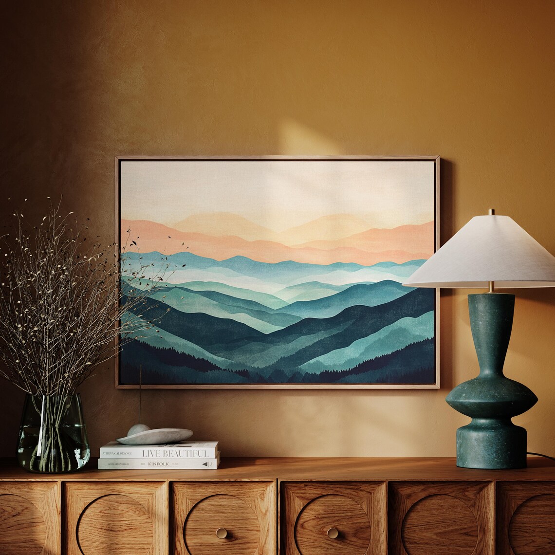 Minimalist Mountain Sunset Art Print, Abstract Landscape - Image 3