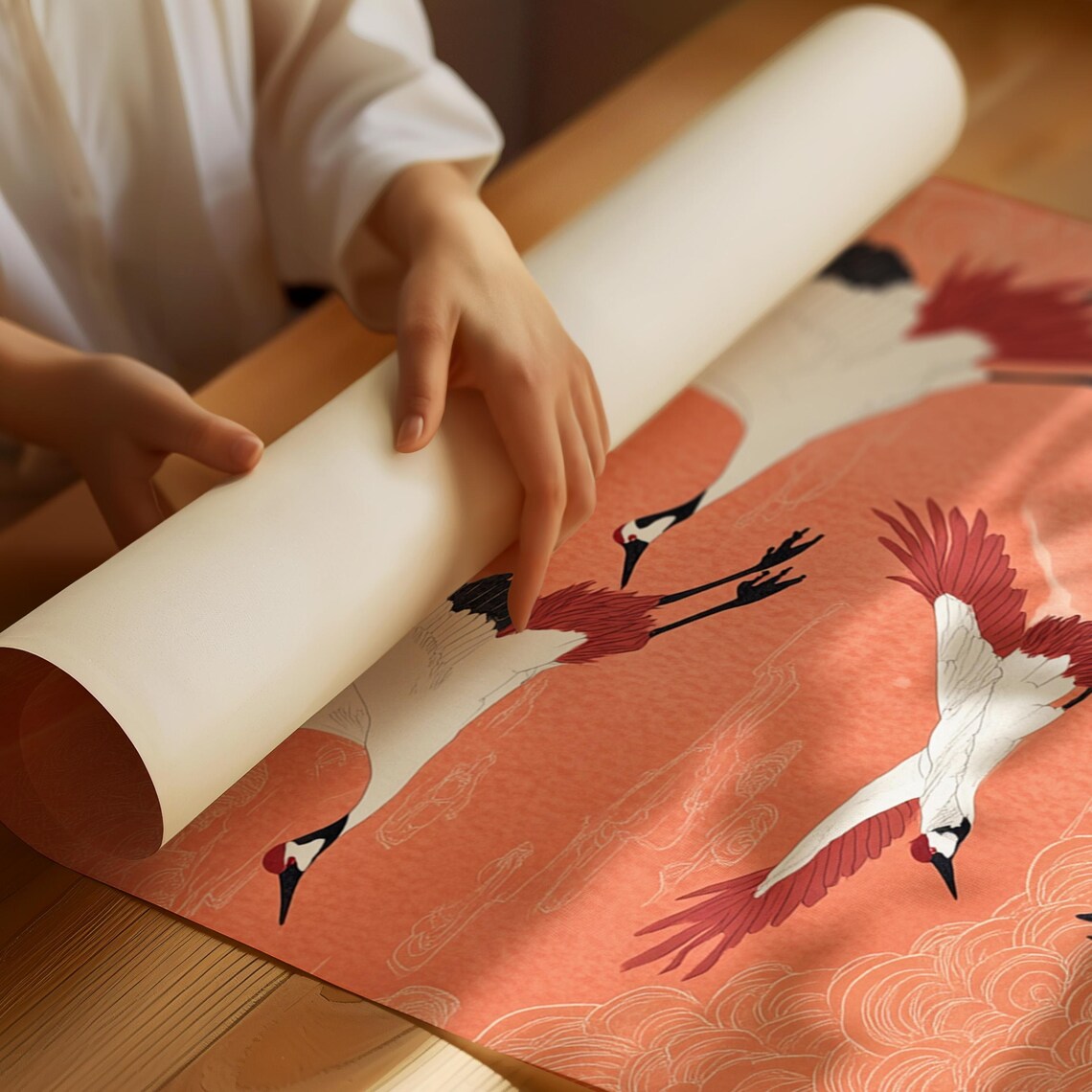 Japanese Crane Flight Art Print, Zen Bird Decor - Image 2
