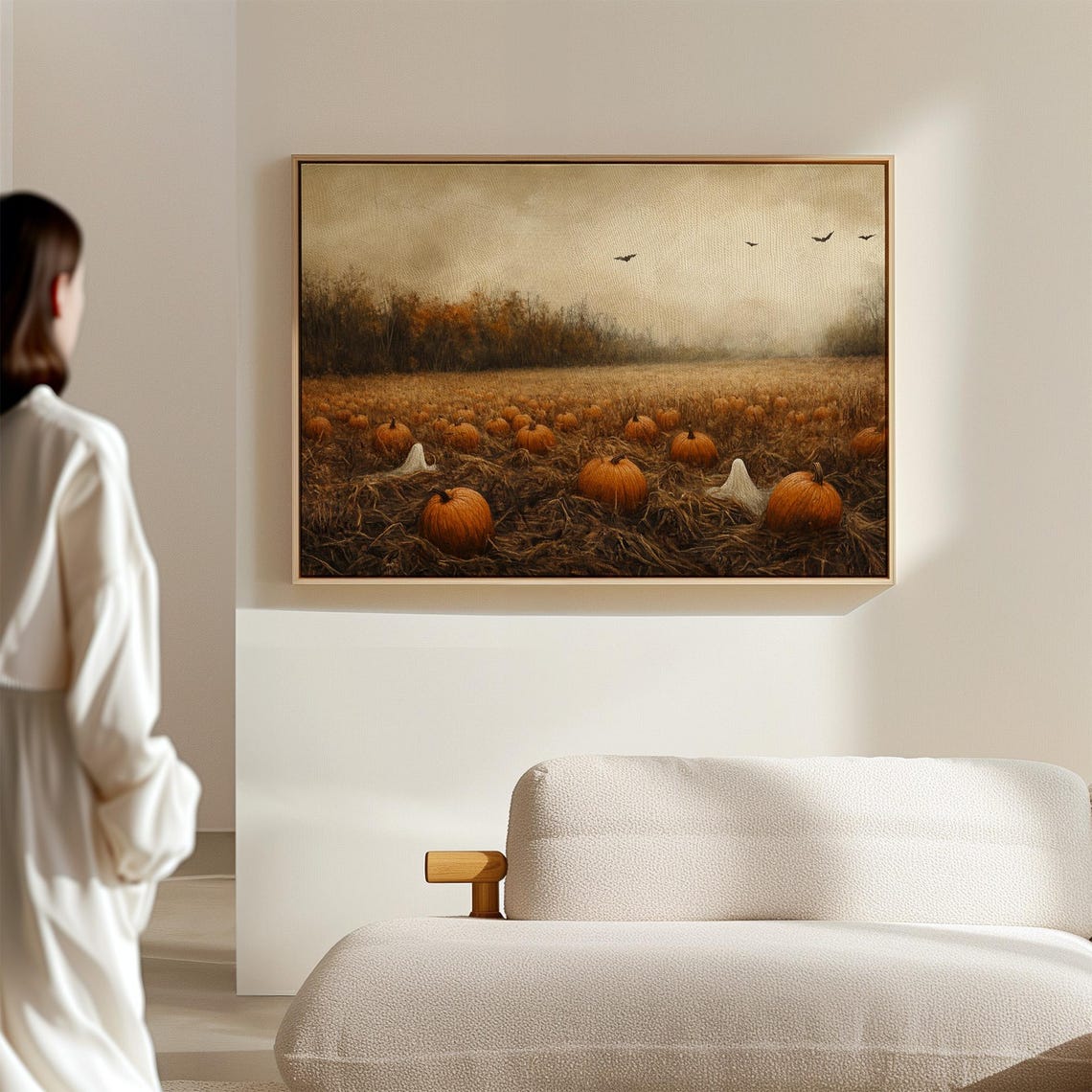 Haunted Pumpkin Patch Misty Field Spooky Fall Halloween Wall Art - Image 3