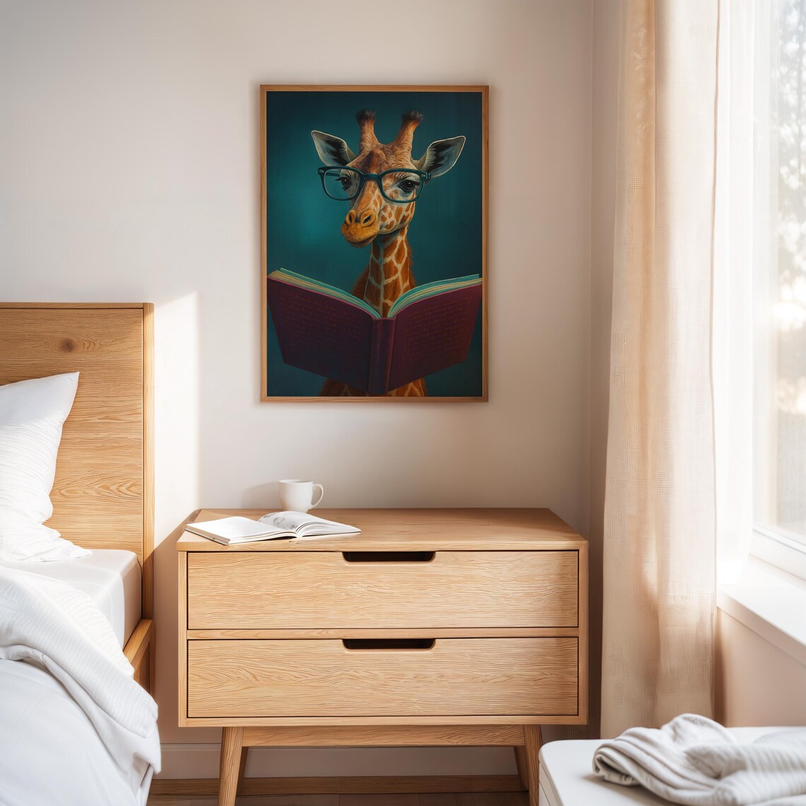Funny Giraffe Reading Art Print, Book Lover Decor - Image 2