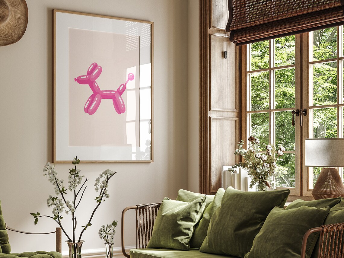 Pink Balloon Dog Pop Art Minimalist Fun Cream Background Poster - Image 2
