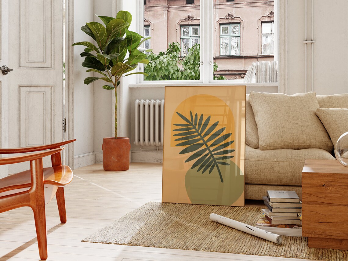 Mustard Yellow Arch Palm Leaf Botanical Modern Boho Wall Poster