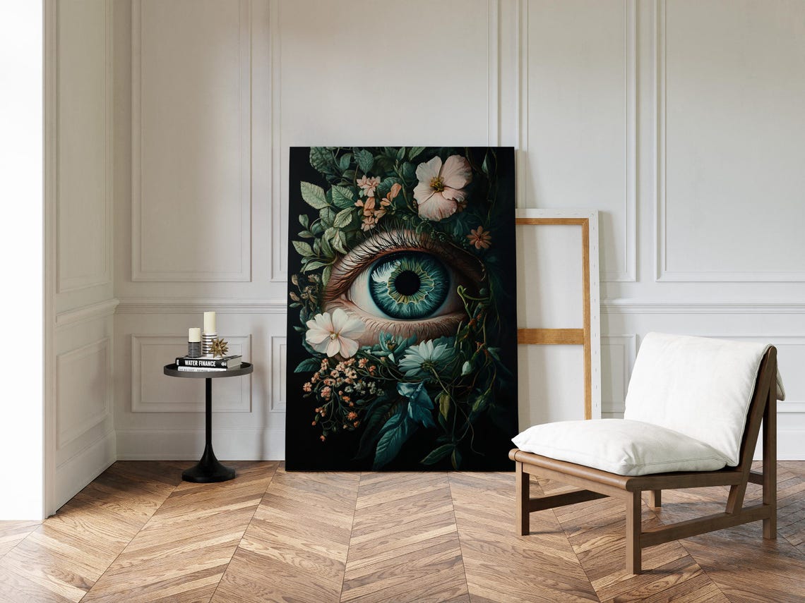 Surreal Botanical Eye Floral Vision Dark Green Nature Gothic Wall Art - Image 5