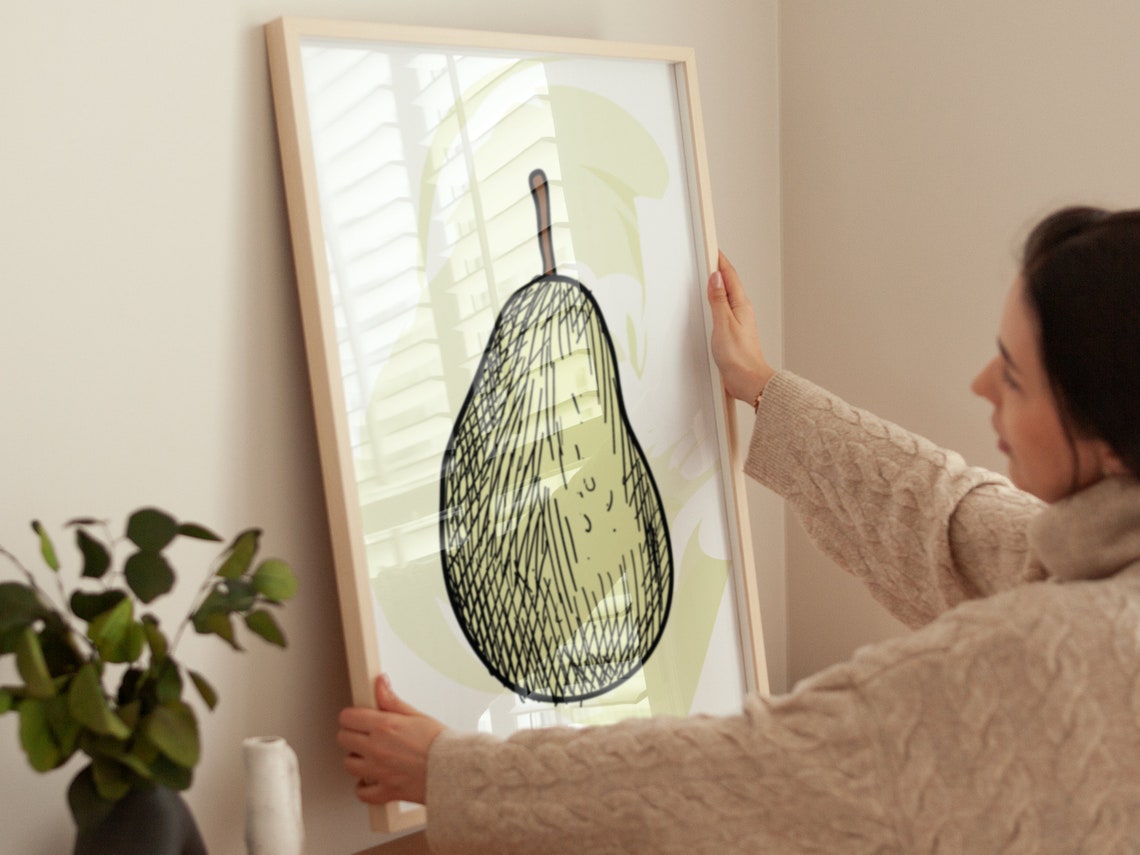 Pear Fruit Retro Sketch Kitchen Wall Art Boho Green Minimalist Poster - Image 2