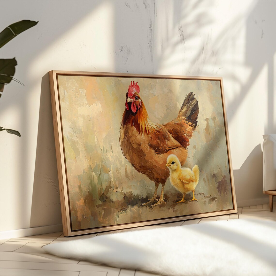 Rustic Hen and Chick Painting, Farmhouse Decor