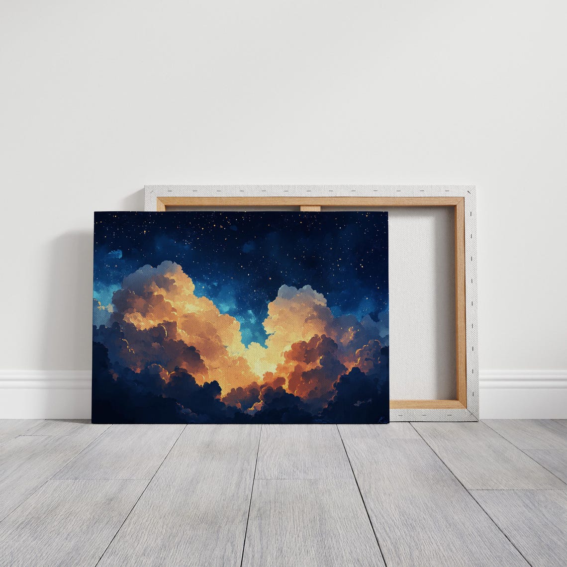Celestial Cloudscape With Starlit Sky Dreamy Atmospheric Art Print Cosmic Night Glow - Image 2