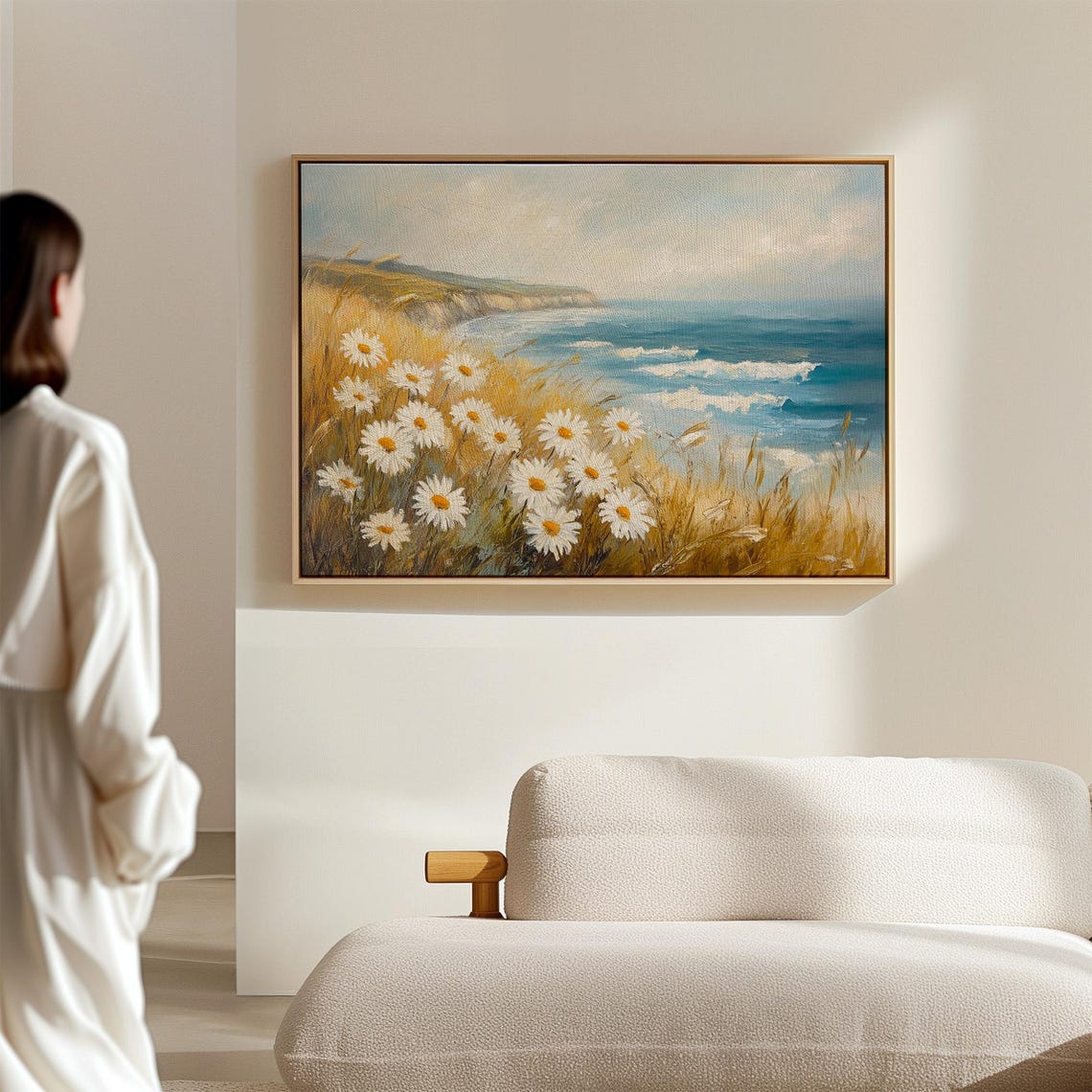 Coastal Daisy Meadow Golden Grass Cliffs Ocean View Seaside Print - Image 2