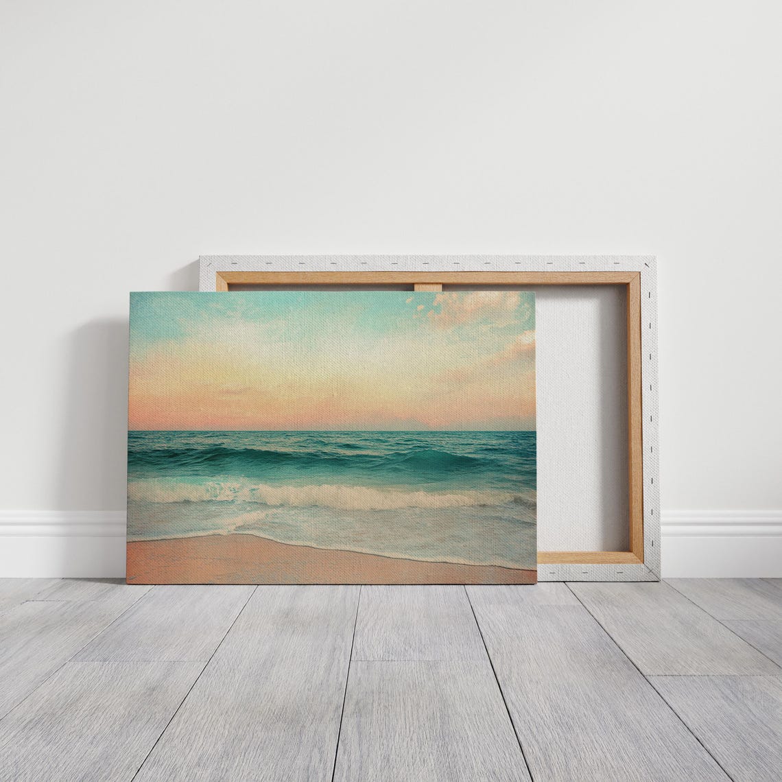 Pastel Beach Sunset With Turquoise Waves And Pink Sand Coastal Poster - Image 2