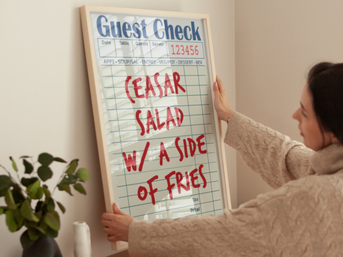 Guest Check Ceasar Salad With Fries Funny Red Kitchen Wall Art - Image 4