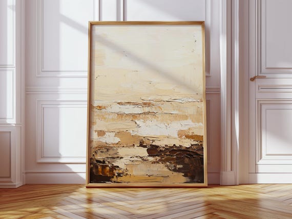Earth Tone Desert Abstract Textured Landscape Oil Painting Minimalist Neutral Wall Art For Modern Boho Or Rustic Decor
