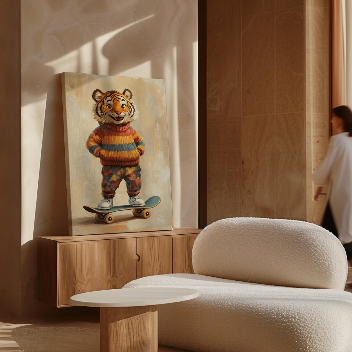 Tiger Cub Striped Sweater Skateboard Whimsical Kids Animal Portrait Poster - Image 5