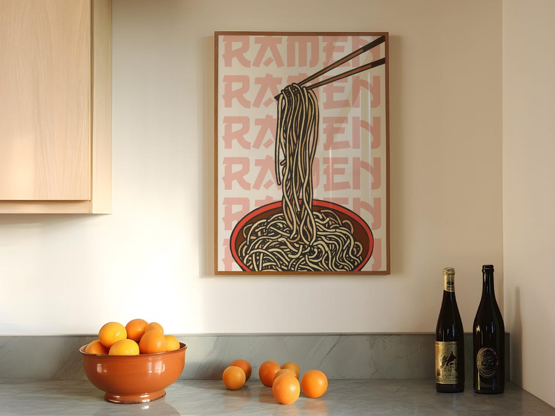 Ramen Noodles Chopsticks Pink Typography Bold Japanese Kitchen Poster - Image 4