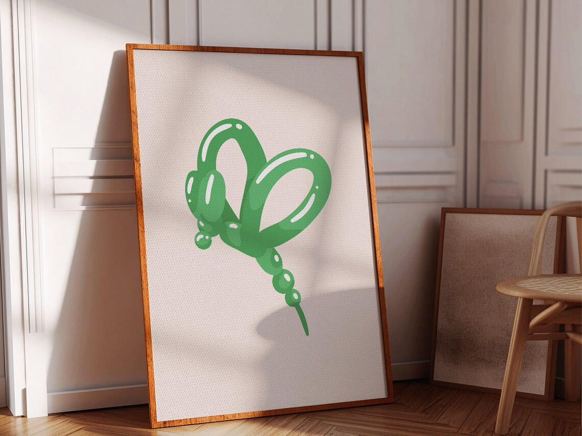 Green Balloon Heart Pop Art Minimalist White Background Wall Poster