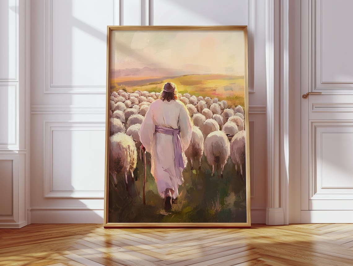 Jesus The Good Shepherd Art Print, Christian Pastoral Scene