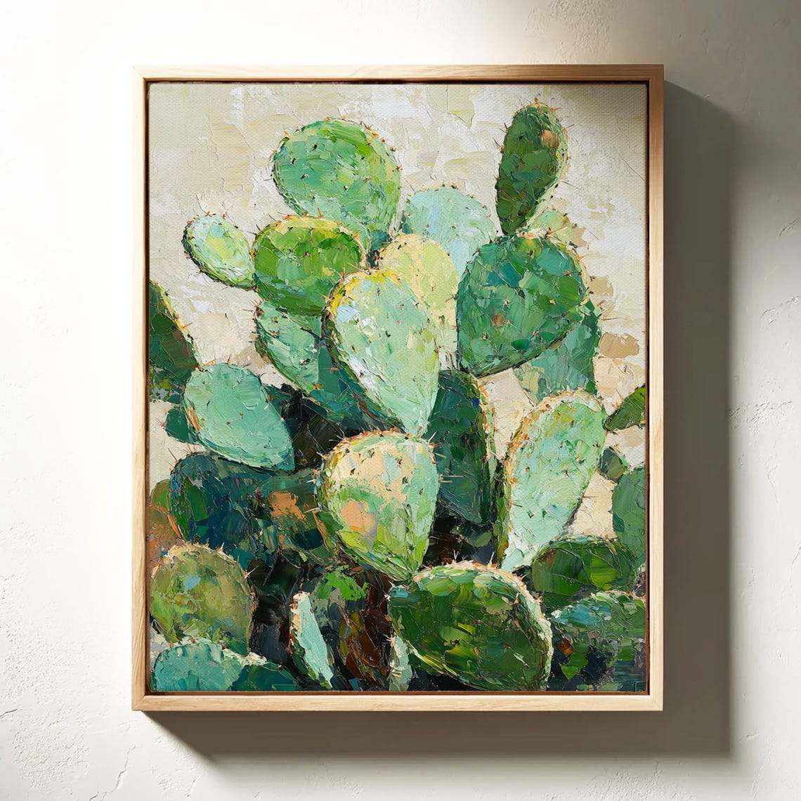 Prickly Pear Cactus Pads Green Impasto Desert Botanical Art Poster - Image 5