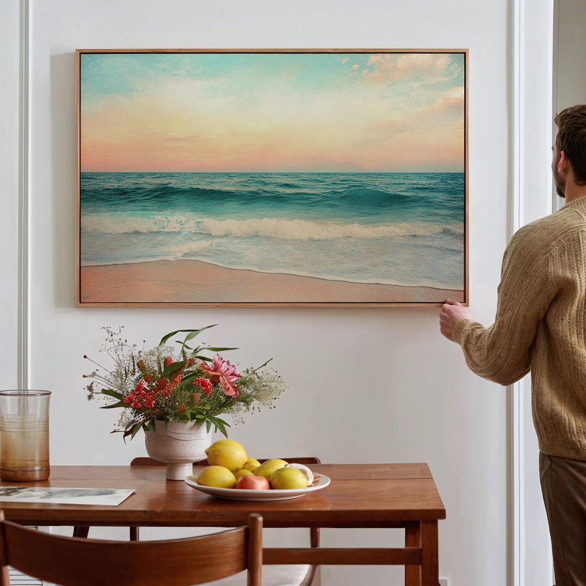 Pastel Beach Sunset With Turquoise Waves And Pink Sand Coastal Poster - Image 4