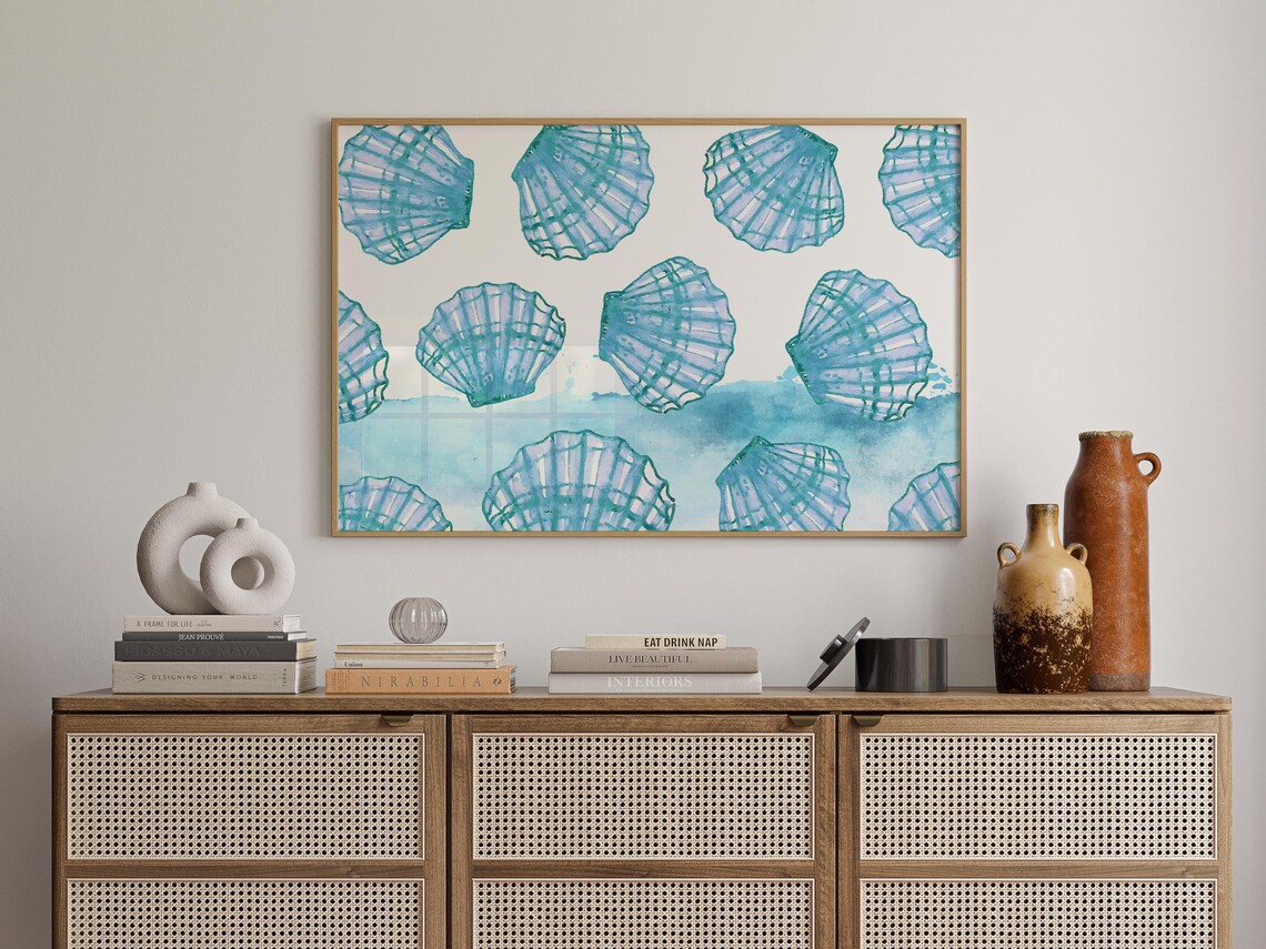 Sea Shell Watercolor Art Print, Coastal Decor