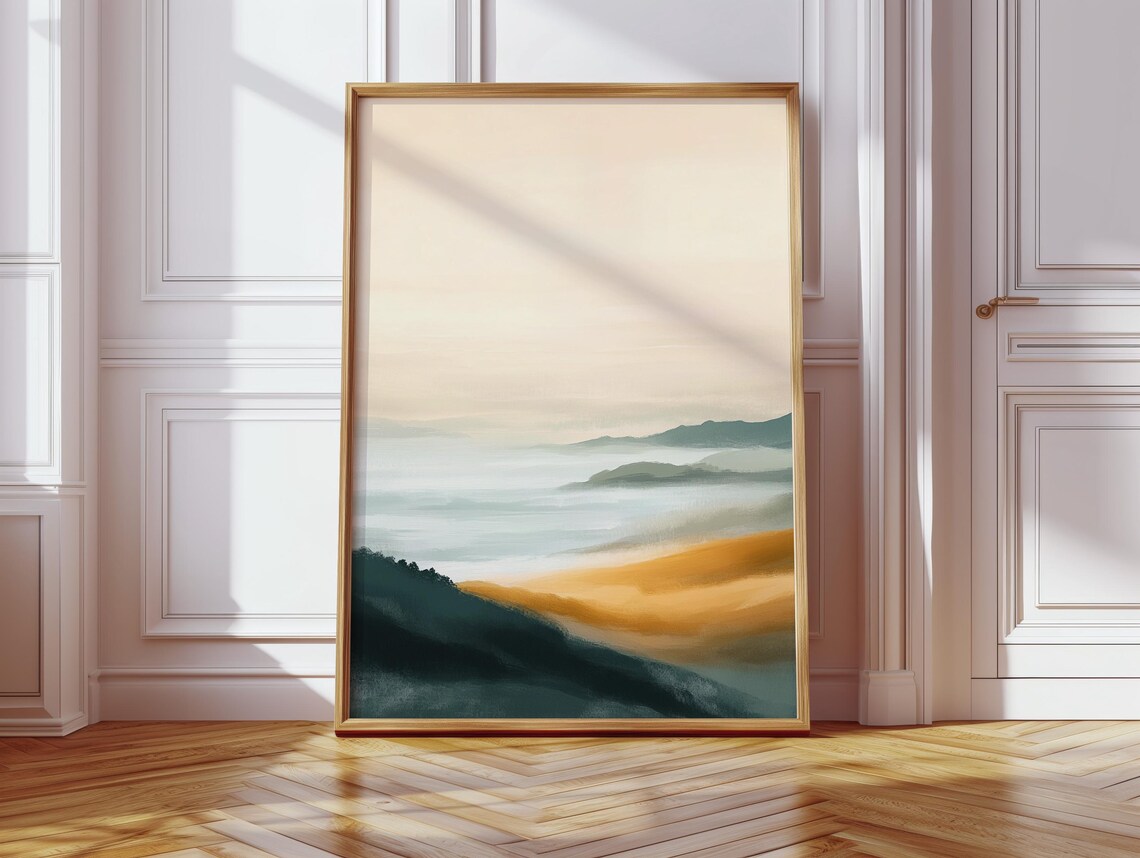 Peaceful Sunrise Mountain Landscape, Minimalist Nature