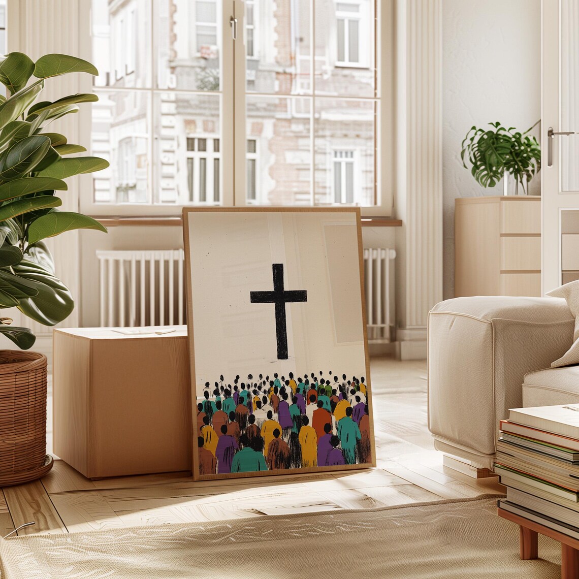 Christian Crowd Cross Art Print, Religious Wall Decor - Image 4
