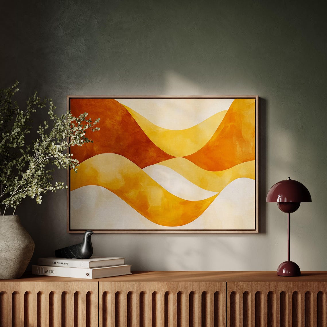 Warm Orange Gold Flowing Waves Abstract Desert Dune Modern Art Poster - Image 2