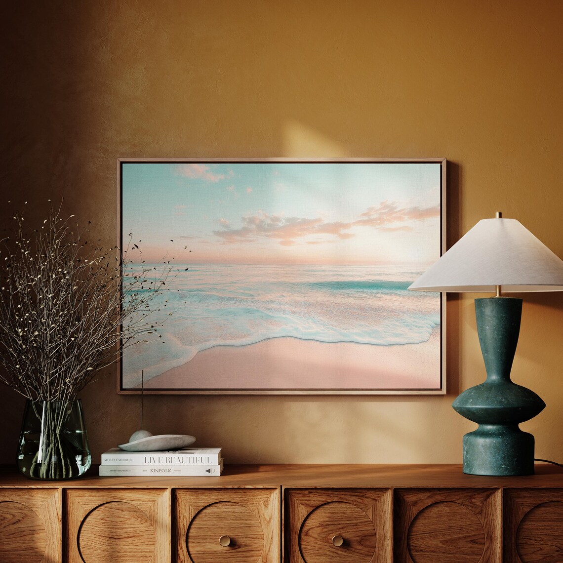 Dreamy Pastel Beach Sunrise Blush Waves Soft Pink Sand Ocean Wall Art - Image 2