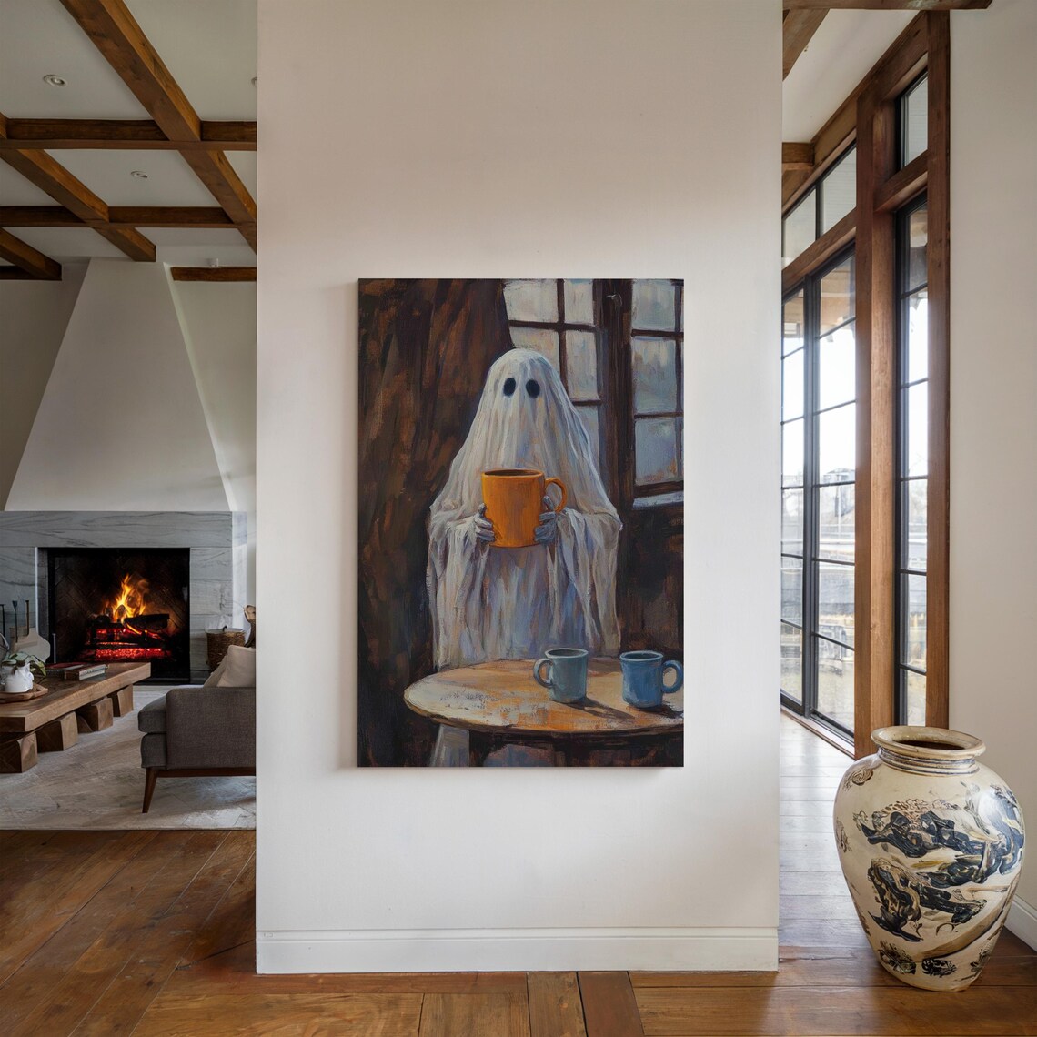 Ghost With Big Coffee Mug, Funny Kitchen Art - Image 5