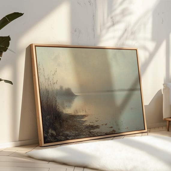 Serene Misty Lake At Dawn Tranquil Nature Landscape With Soft Reflections And Dreamy Atmosphere Wall Art Print