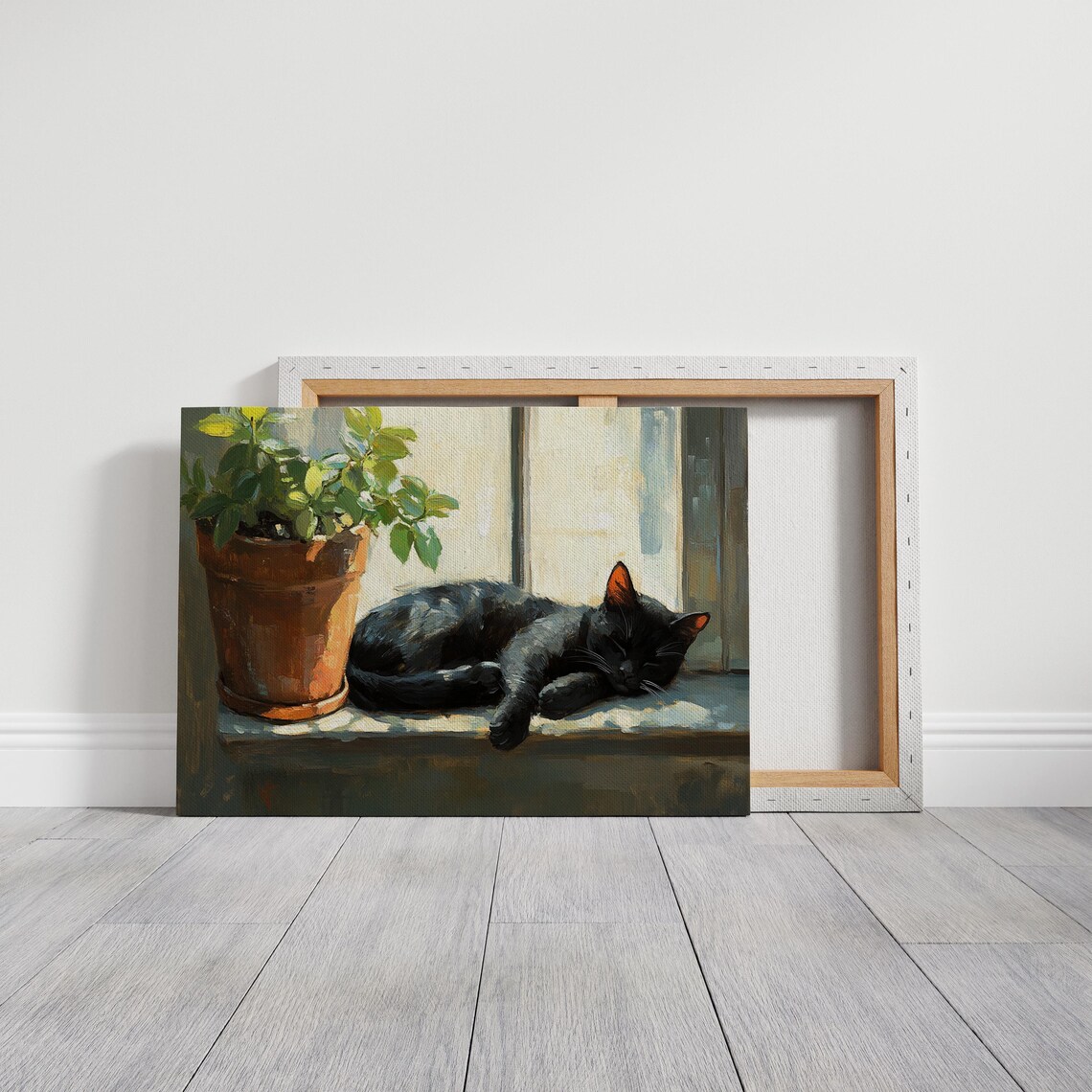 Black Cat Sleeping On Sunny Windowsill Plant Cozy Cat Lover Art Poster - Image 5