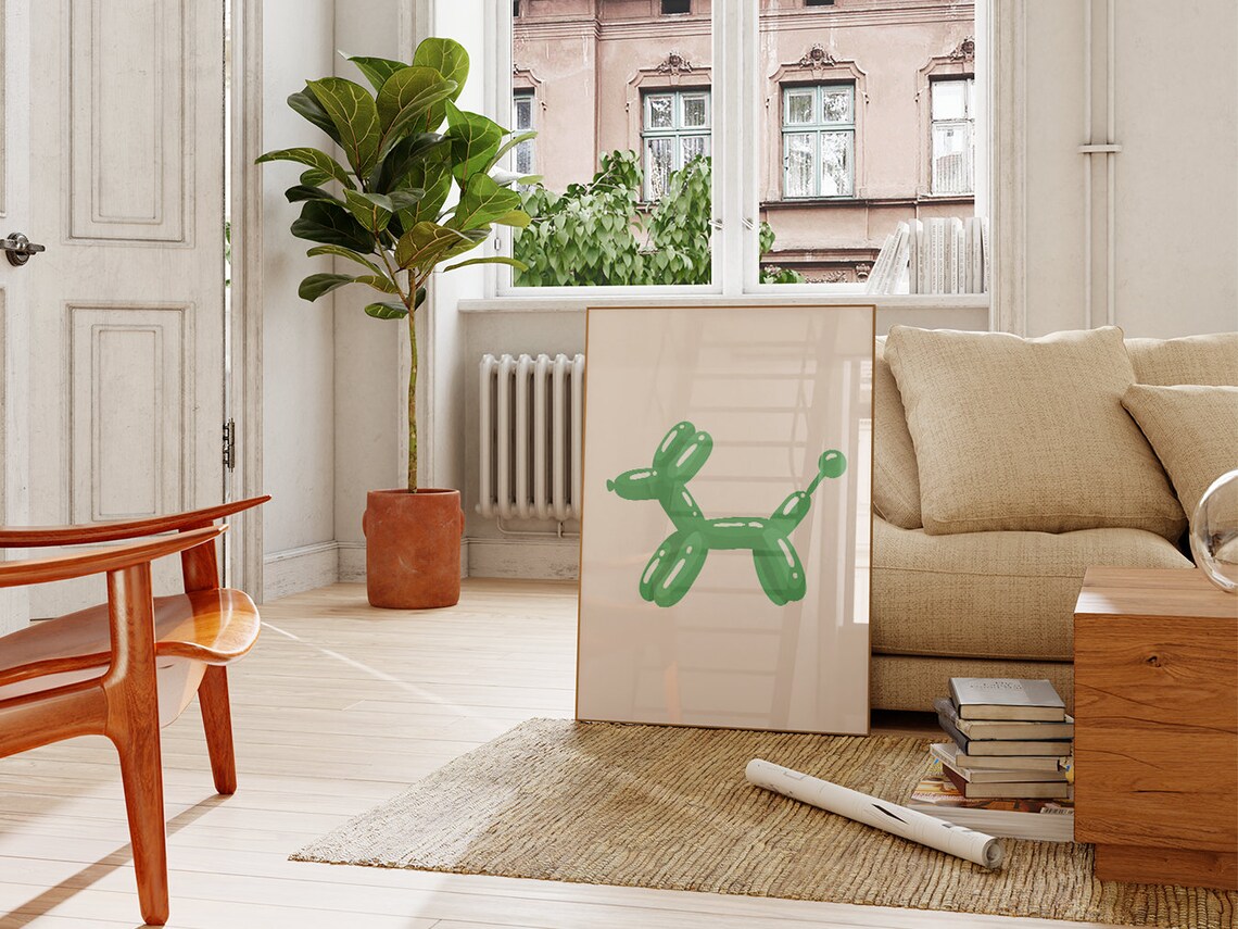 Green Balloon Dog Minimalist Playful Boho Kids Party Room Poster - Image 4