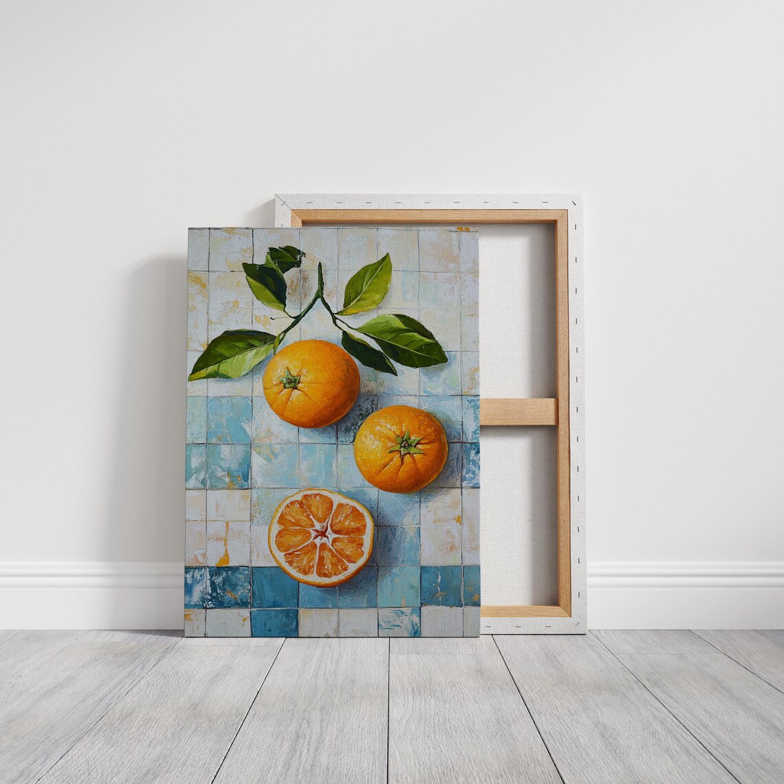Vibrant Oranges With Leaves, Rustic Tile Background - Image 5