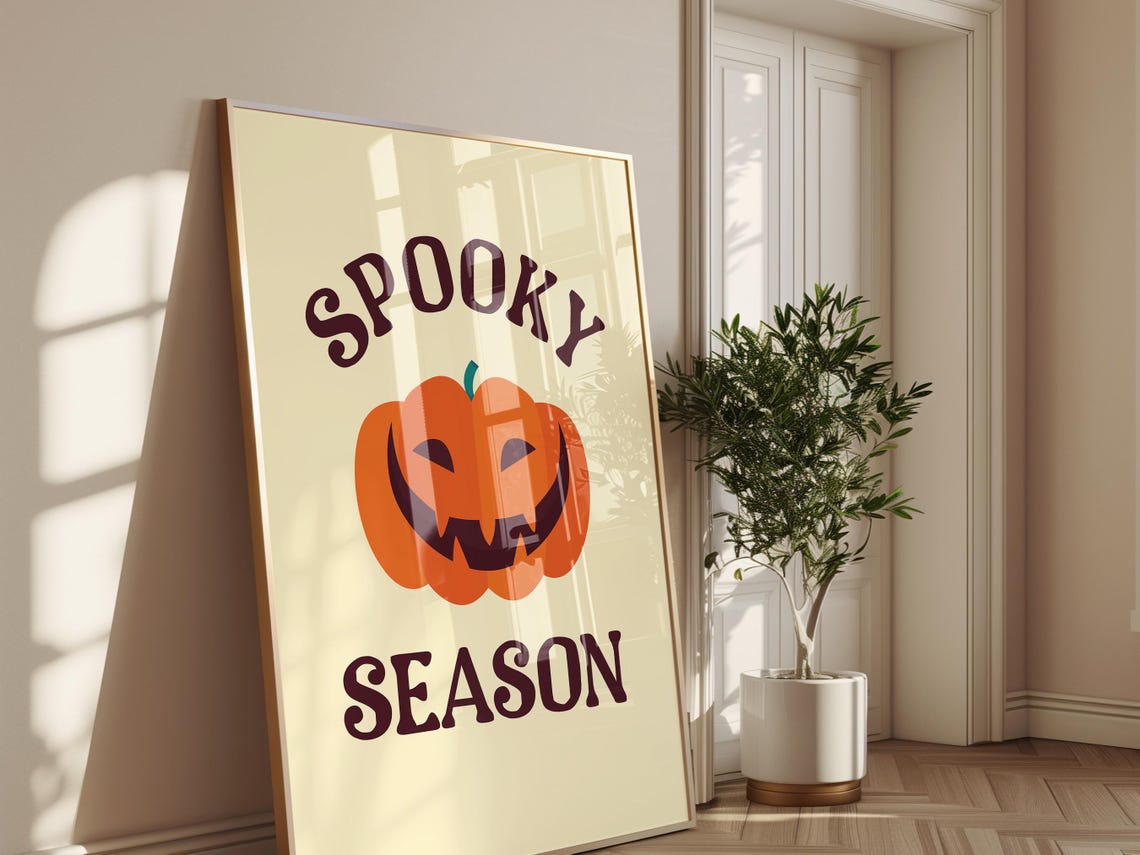 Spooky Season Jack O Lantern Retro Halloween Pumpkin Wall Art Poster