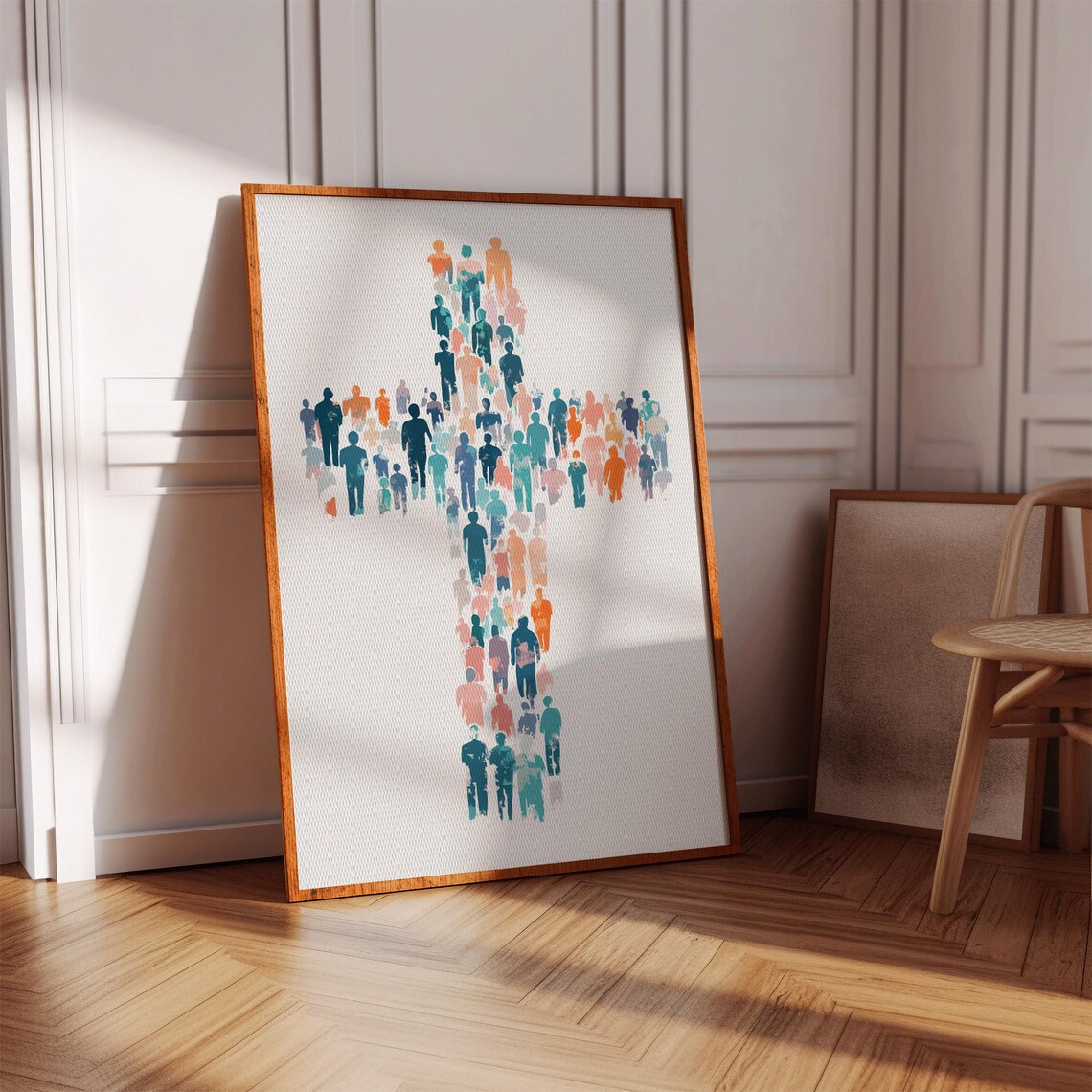 Christian Watercolor Cross of People, Faith Unity - Image 2
