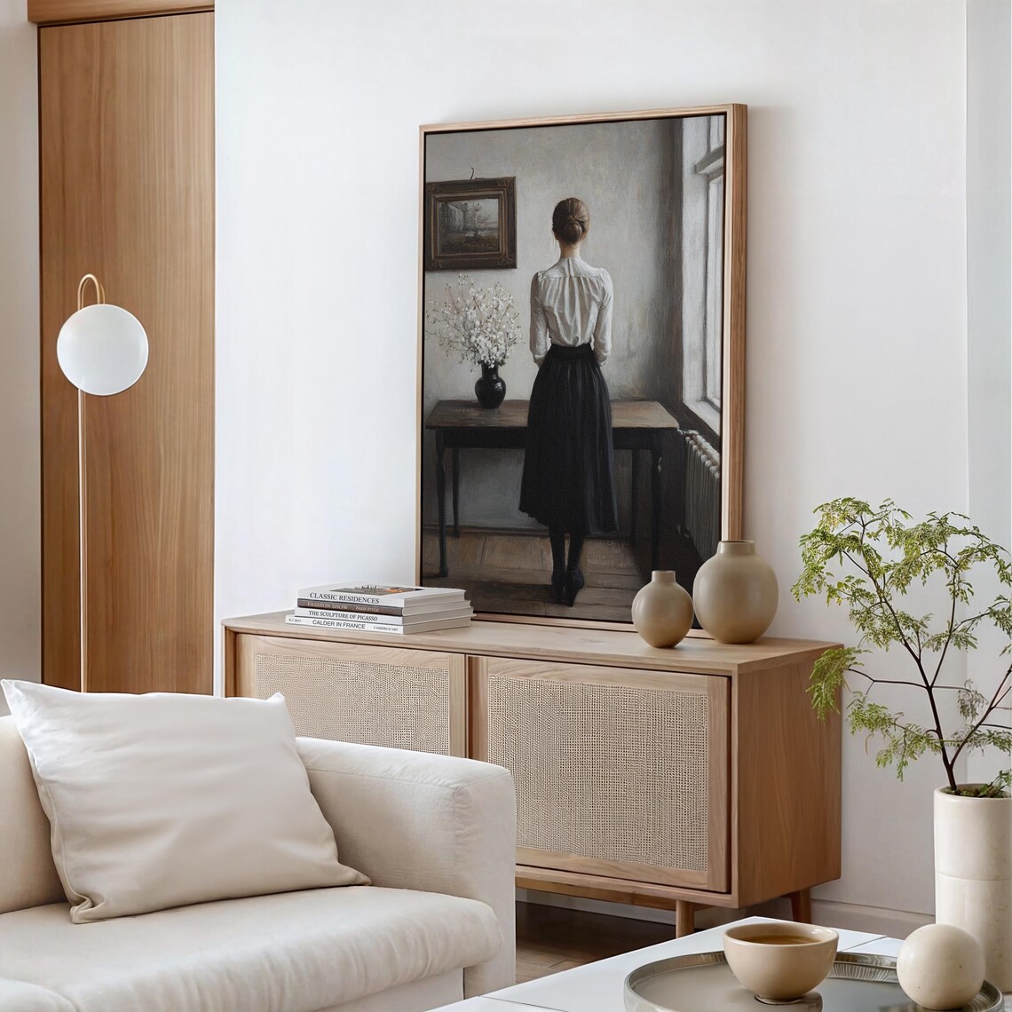 Elegant Woman From Behind Vintage Interior Portrait Muted Oil Painting Poster - Image 2