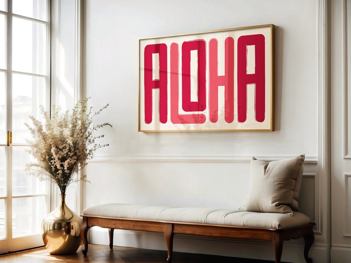 Aloha Red Bold Typography Hawaiian Tropical Island Wall Art Poster - Image 2