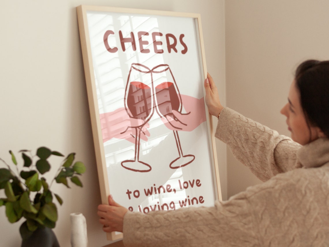 Cheers Wine Toast Retro Bar Cart Kitchen Quote Typography Wall Art - Image 4