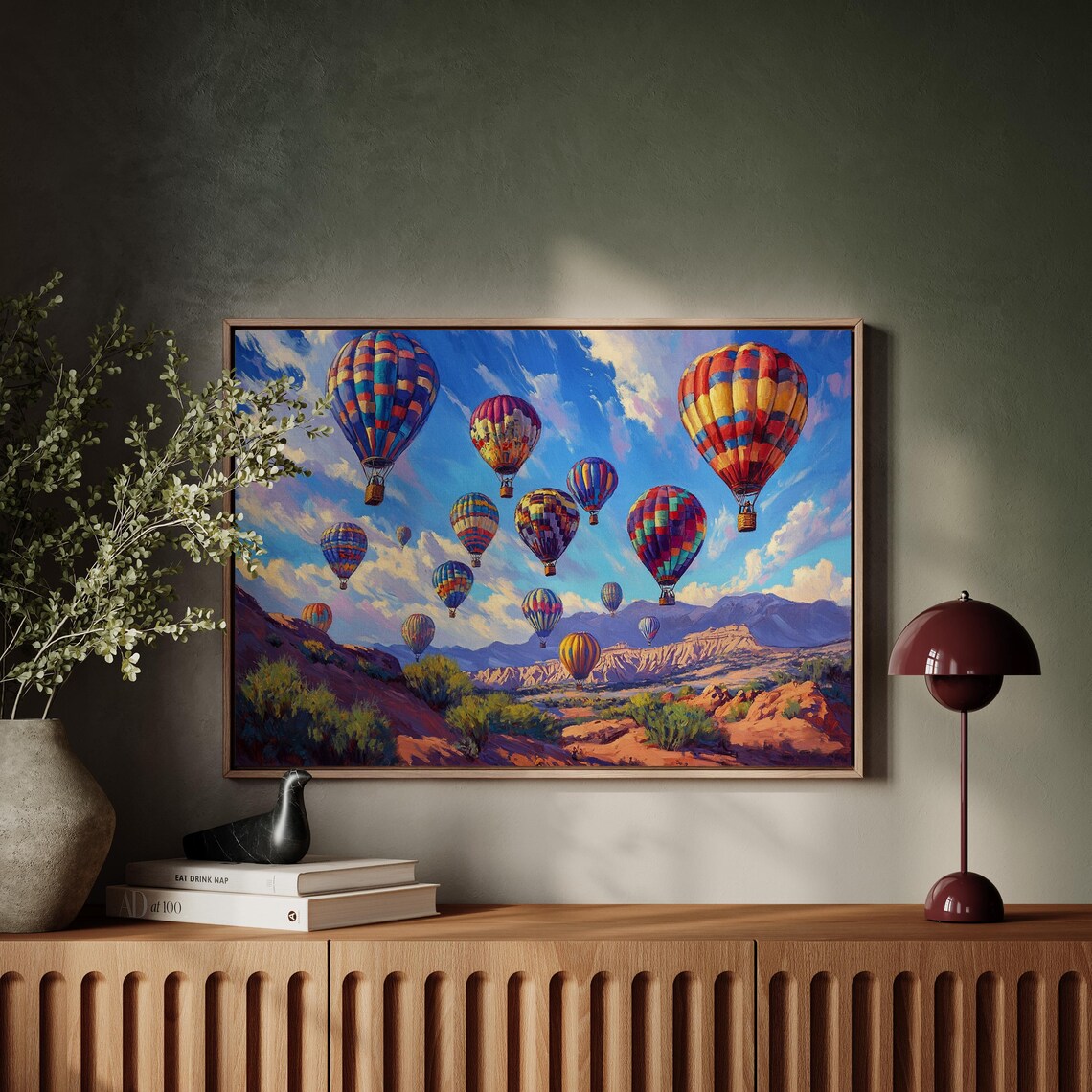 Colorful Hot Air Balloons Over Desert Canyon Vibrant Sky Wall Art Poster - Image 2