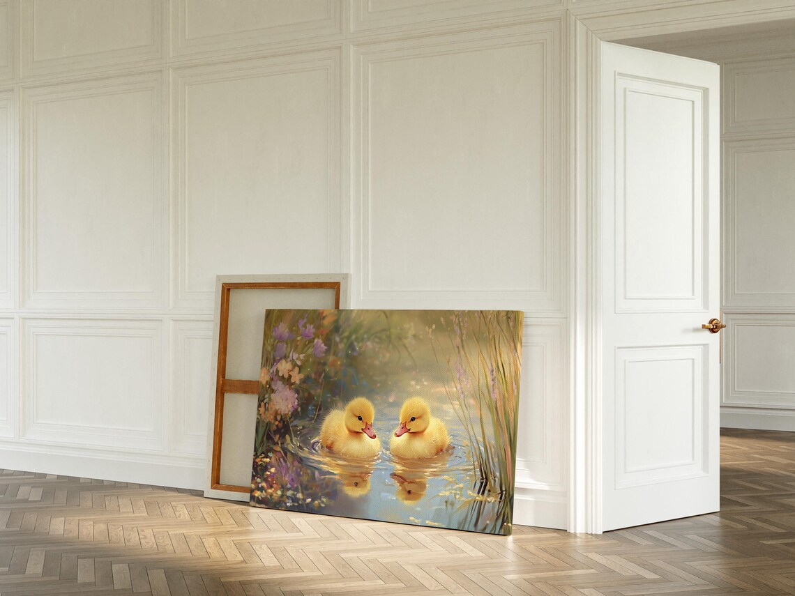 Adorable Ducklings In A Tranquil Pond, Whimsical Nature Art - Image 5