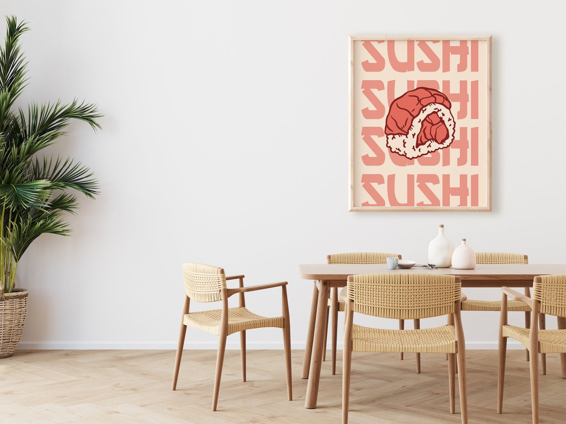 Tuna Nigiri Sushi Bold Retro Pink Typography Japanese Kitchen Poster - Image 2