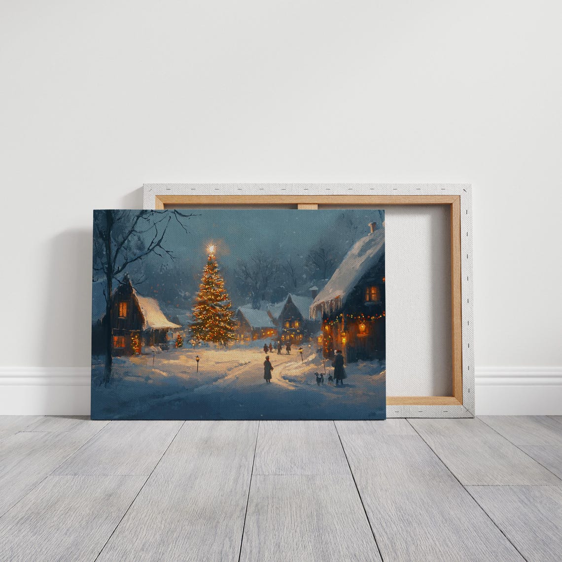 Cozy Christmas Village Snowy Night Glowing Tree Festive Holiday Poster - Image 2