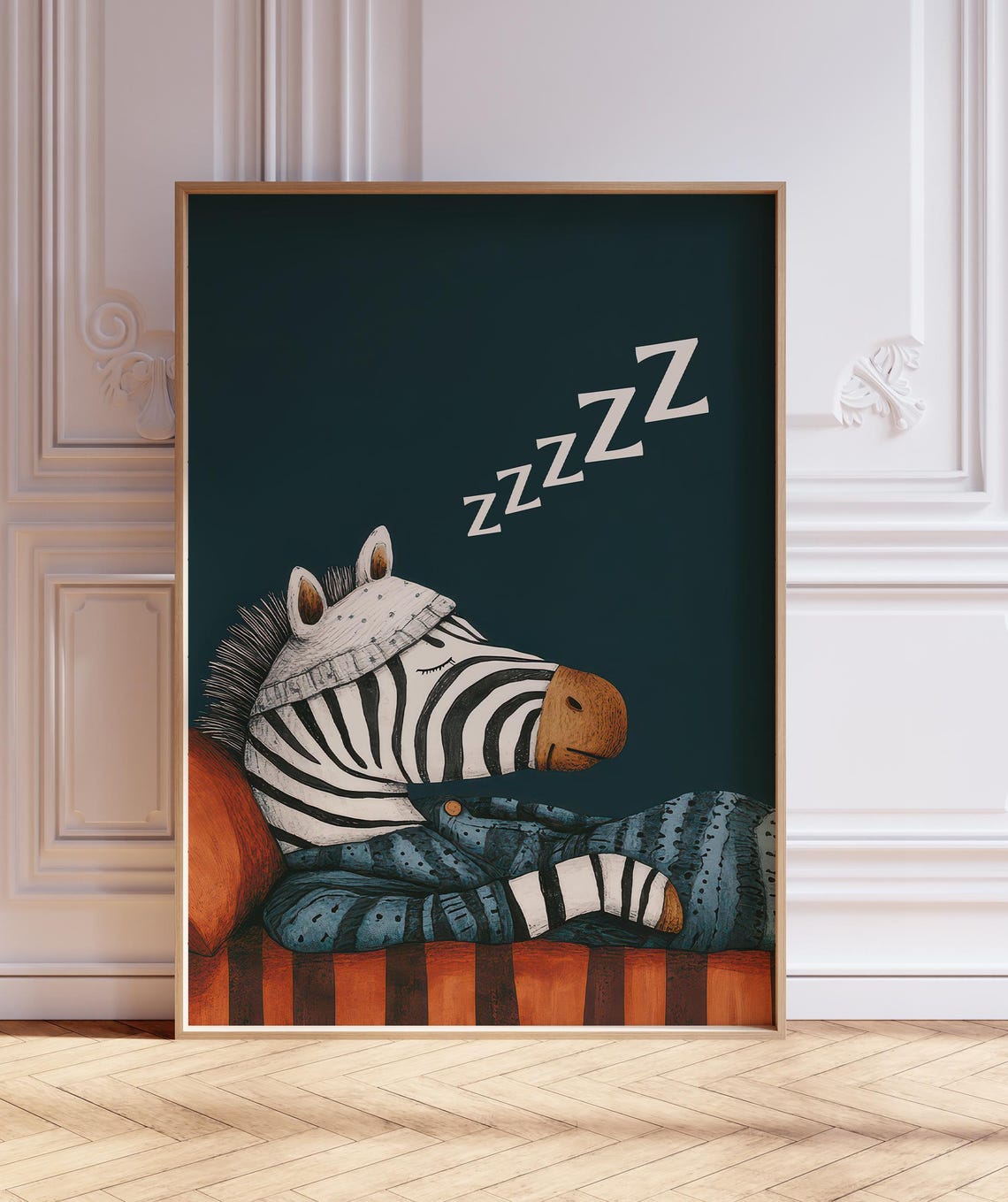 Sleepy Zebra in Pajamas Cute Night Kids Room Illustration Poster - Image 2