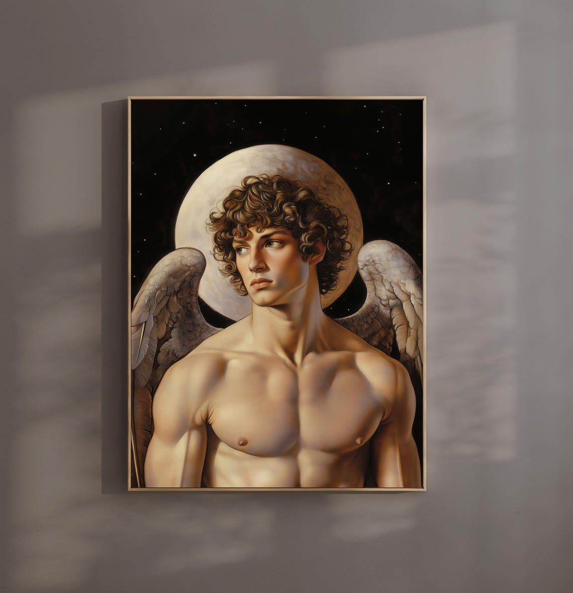 Romantic Male Angel With Wings Full Moon Starry Night Art Poster - Image 2