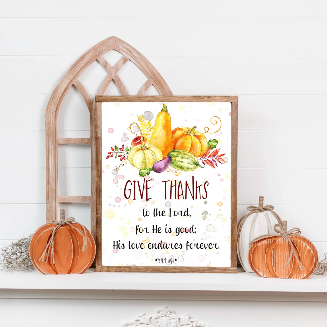 Give Thanks To The Lord Psalm 107 1 Fall Harvest Watercolor Poster - Image 2