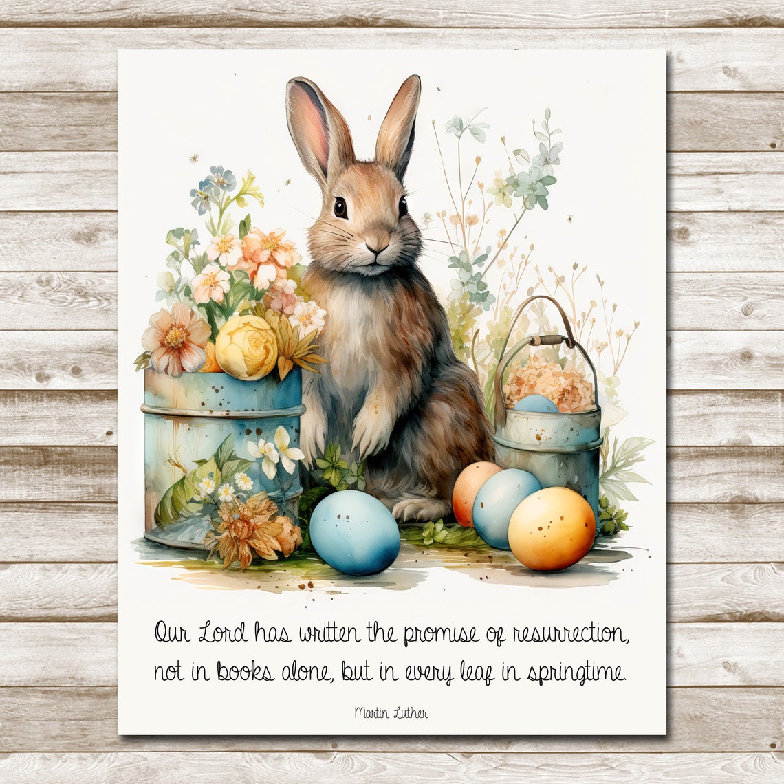 Easter Bunny With Painted Eggs Watercolor Spring Resurrection Poster - Image 10