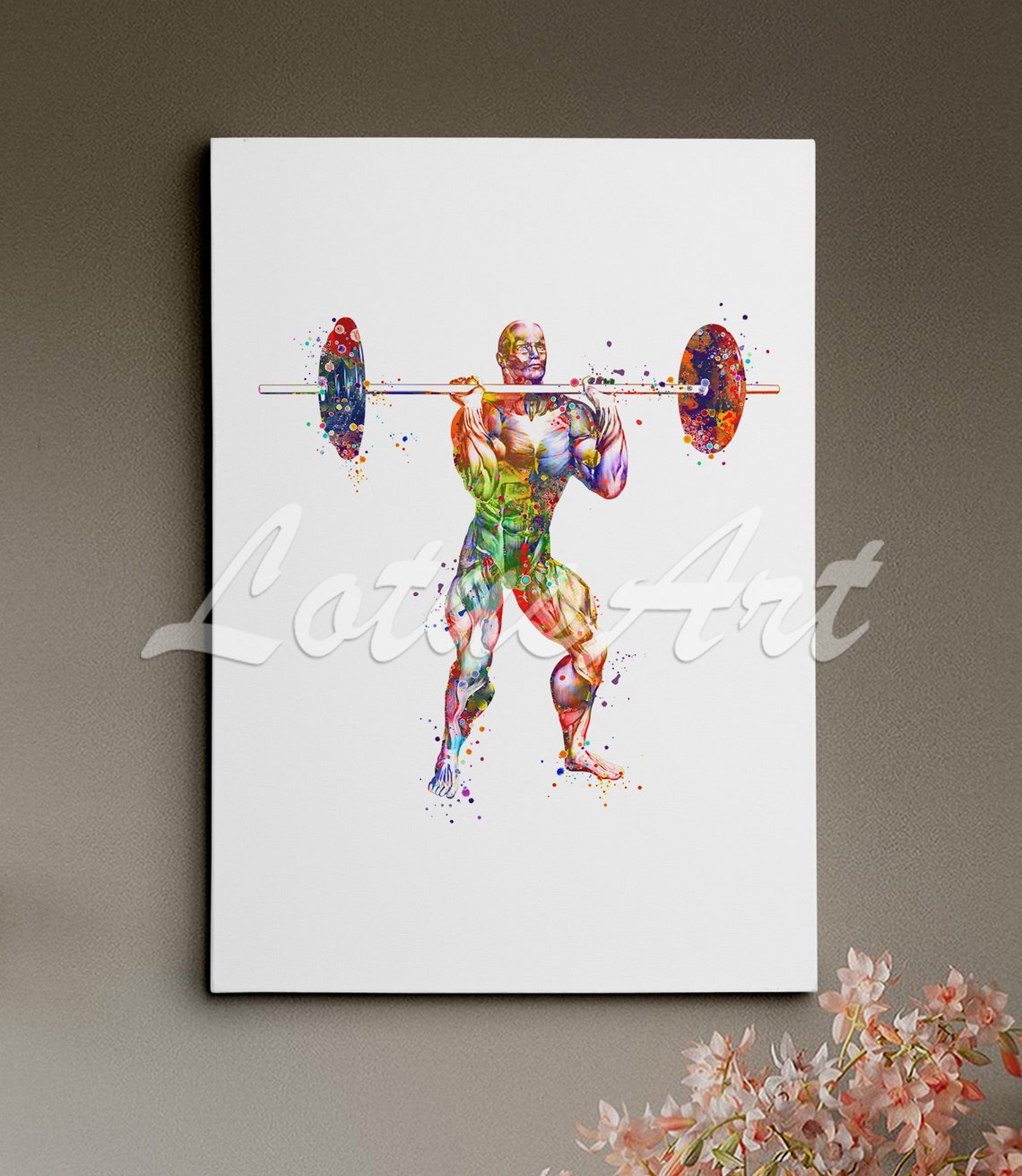 Weightlifter Anatomy Muscle Watercolor Strength Training Poster