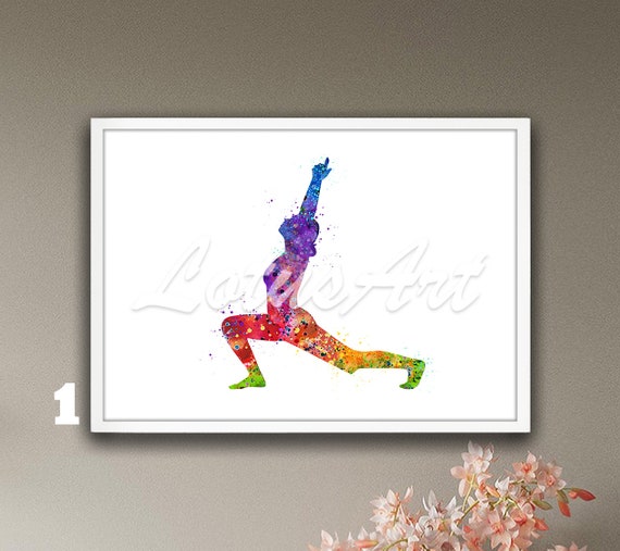 Warrior Yoga Pose Wall Art Watercolor Print Painting Yoga Virabhadrasana Studio Poster Zen Decor Meditation Personalised Gift