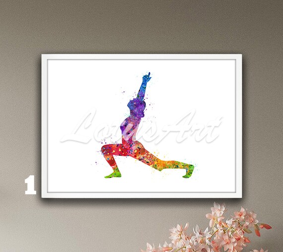 Yoga Warrior One Pose Watercolor Mindful Strength Wellness Poster