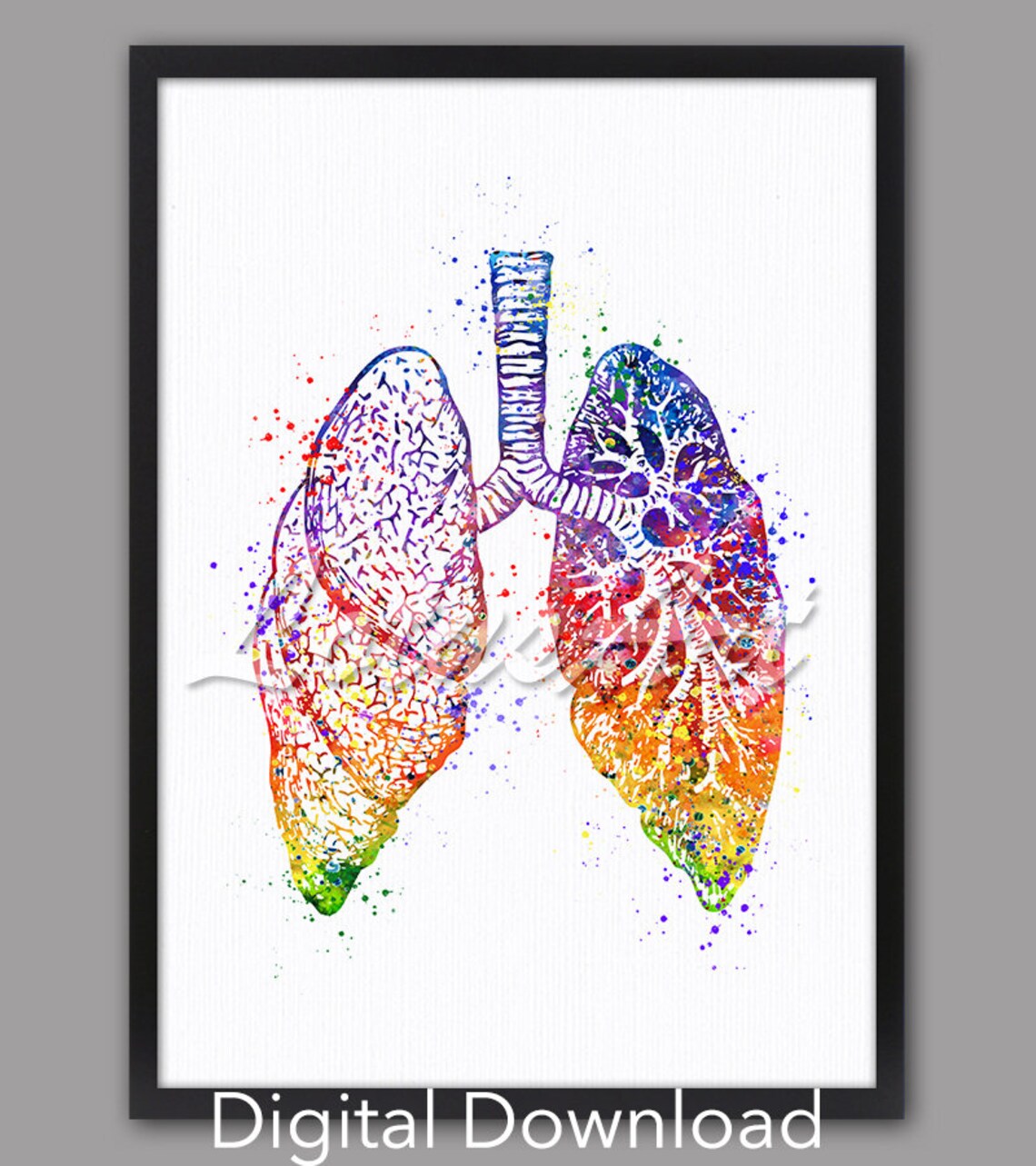 Lungs Anatomy Watercolor Art Print, Medical Office Decor