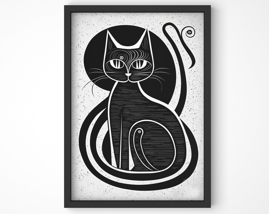 Black Cat Full Moon Elegant Deco Style Celestial Animal Art Poster